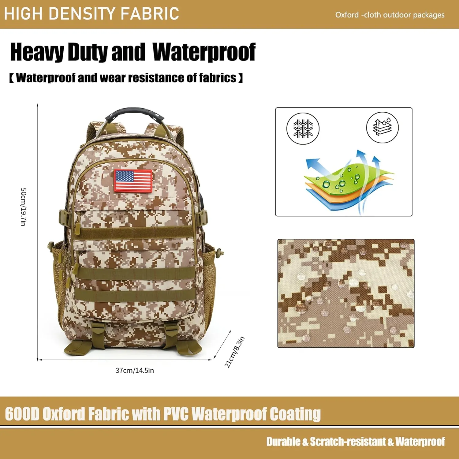 Camo Backpack 40L Military Elementary Middle School Boys Backpack Molle with USB Charging Port & Flag Patch
