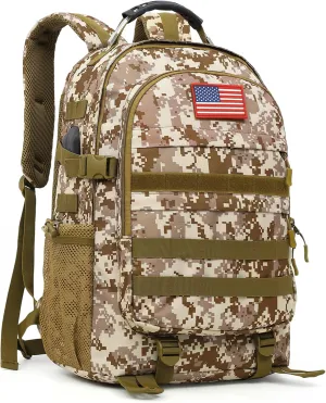 Camo Backpack 40L Military Elementary Middle School Boys Backpack Molle with USB Charging Port & Flag Patch