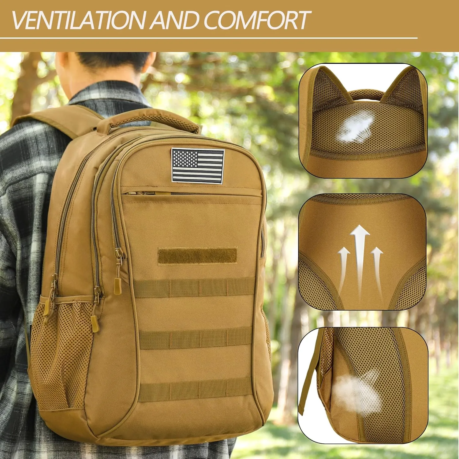 Camo Backpack 40L Military Elementary Middle School Boys Backpack Molle with USB Charging Port & Flag Patch
