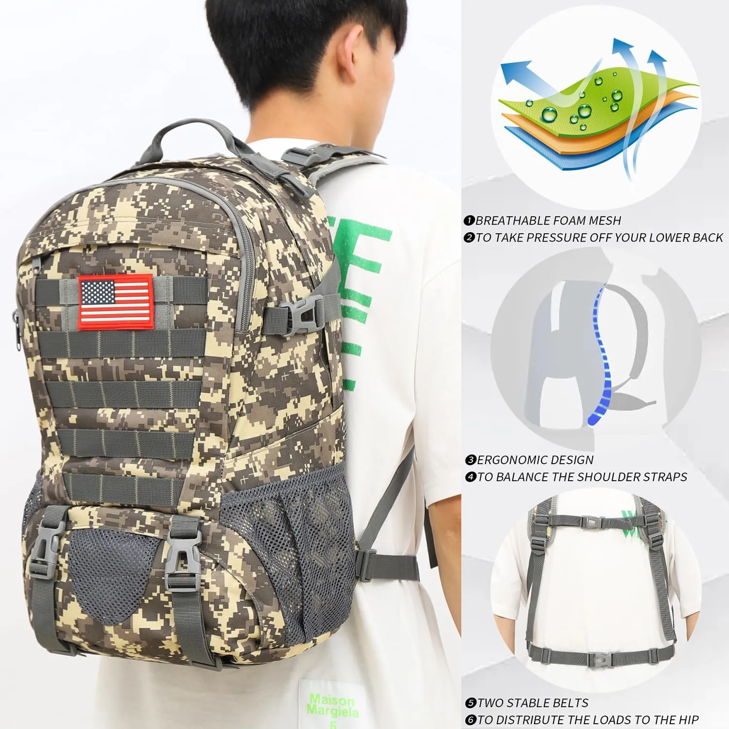 Camo Backpack,Small Tactical Backpack for outdoor,Military Teen Boys Backpacks for School 30L