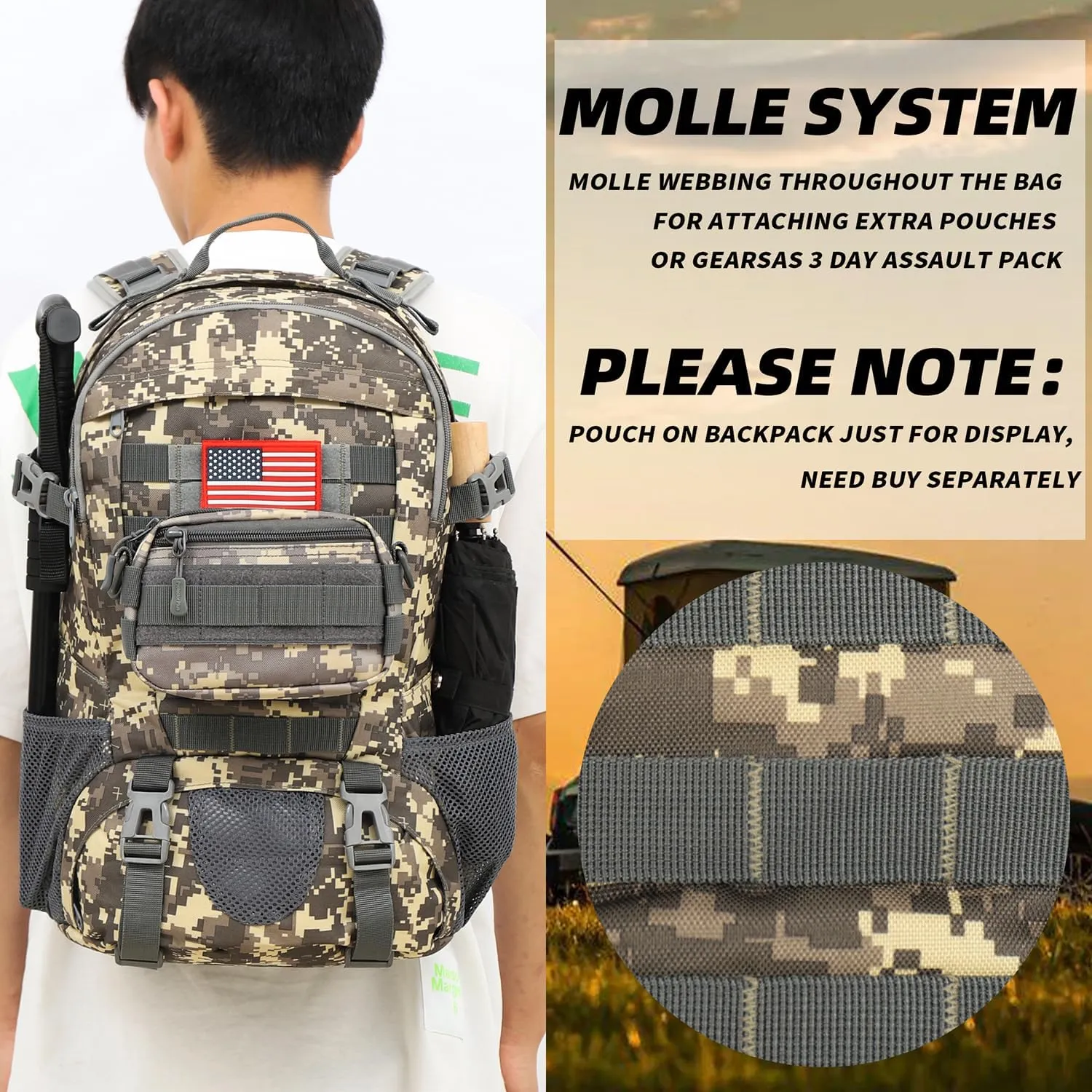 Camo Backpack,Small Tactical Backpack for outdoor,Military Teen Boys Backpacks for School 30L