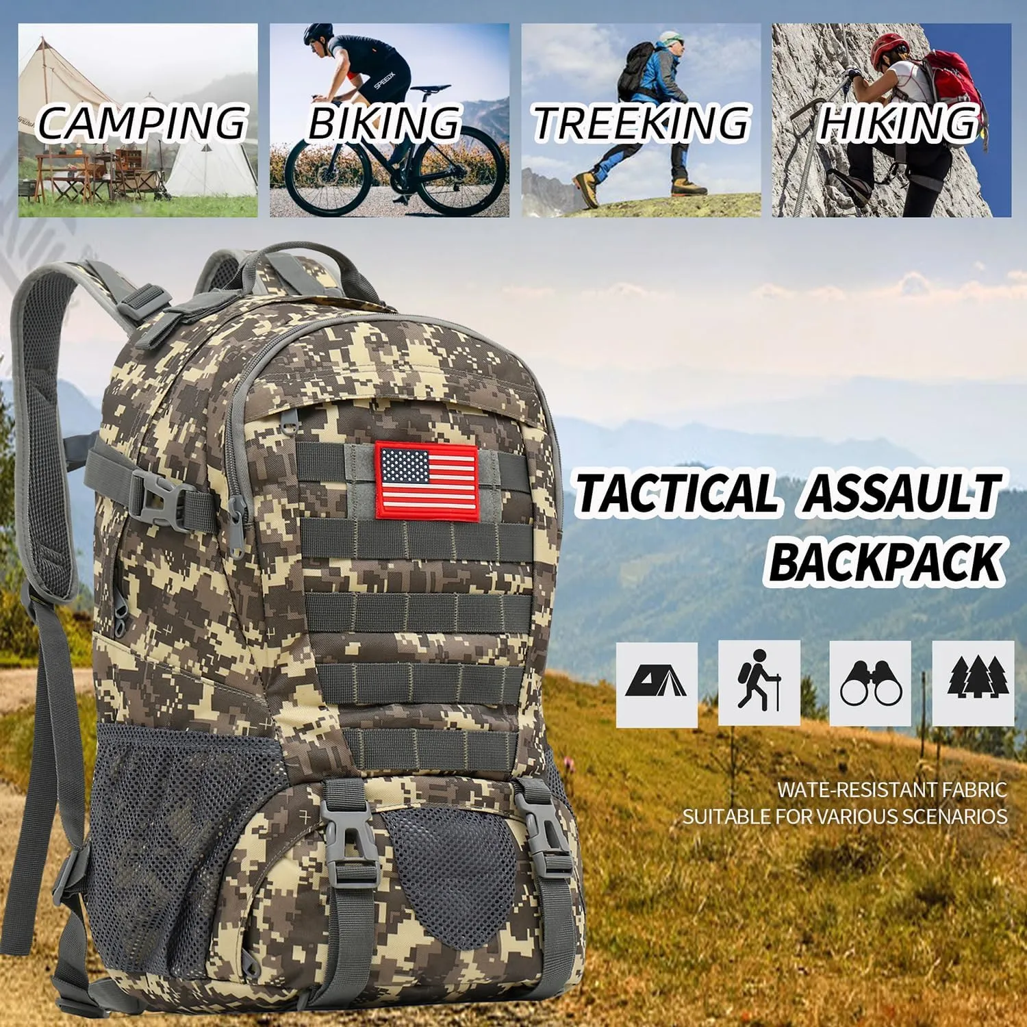 Camo Backpack,Small Tactical Backpack for outdoor,Military Teen Boys Backpacks for School 30L