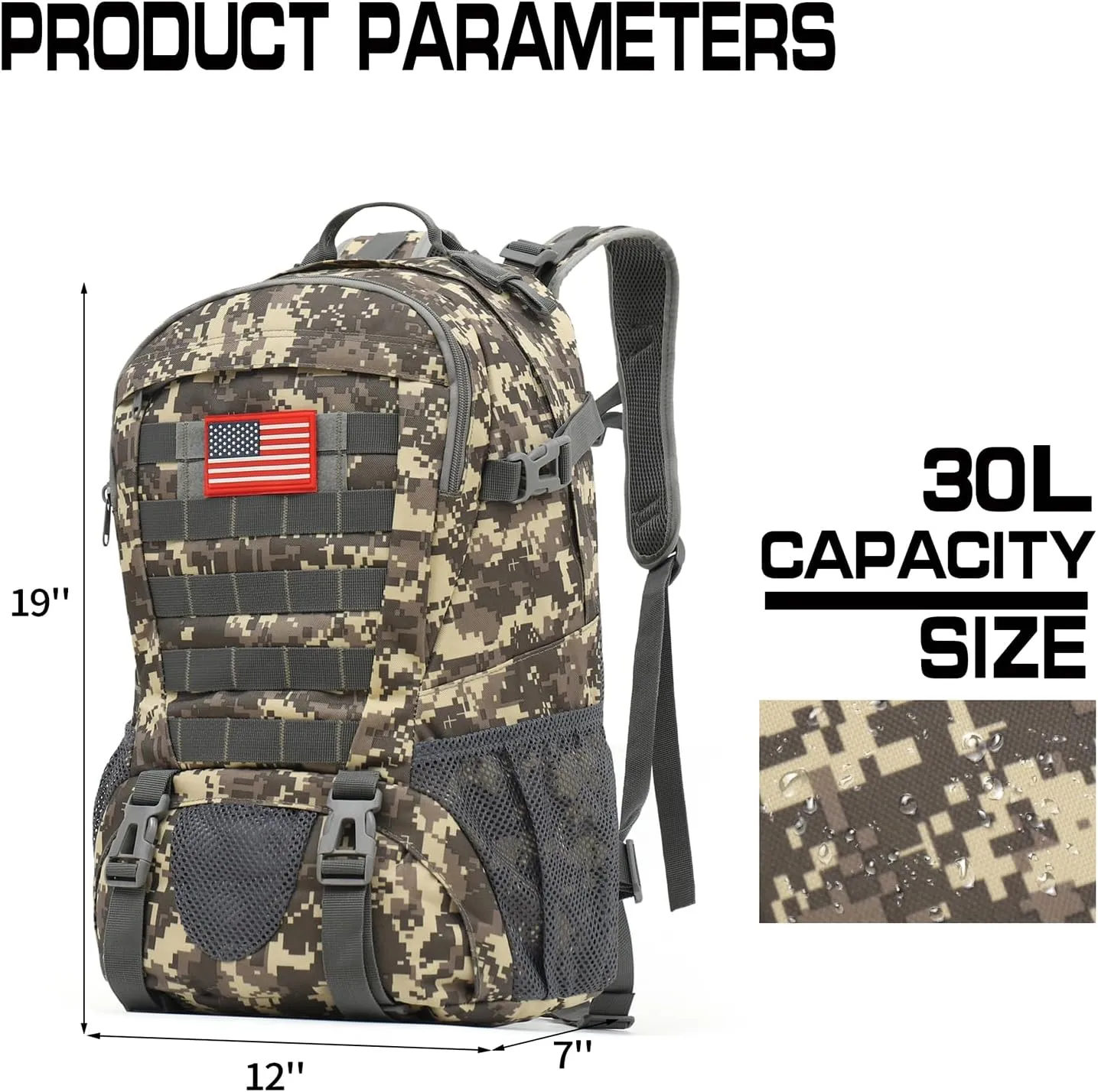 Camo Backpack,Small Tactical Backpack for outdoor,Military Teen Boys Backpacks for School 30L