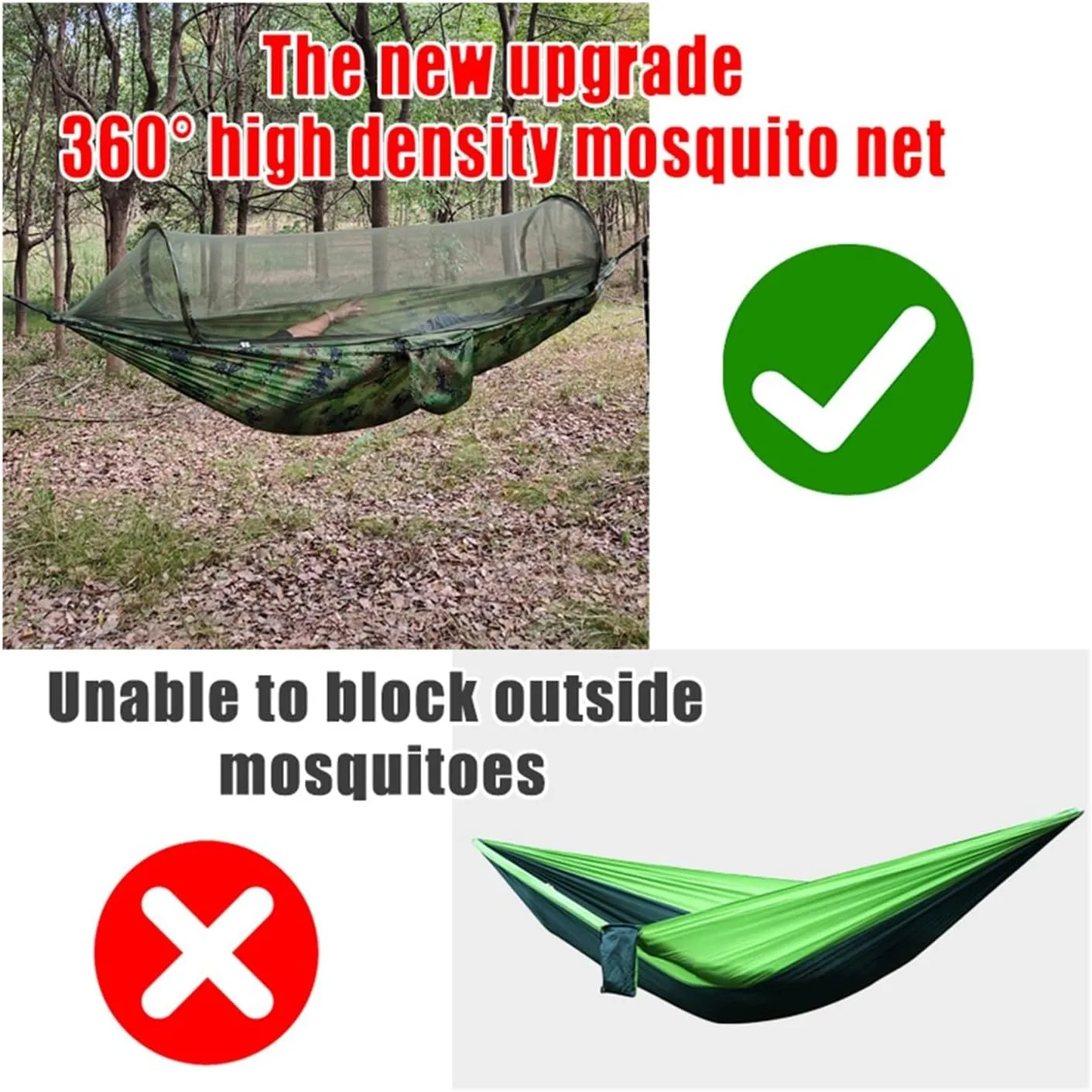 Camp 260x140cm Outdoor Double Camping Hammock with Mosquito Net and Rain Fly Tarp Lightweight Parachute Hammocks Travel Hiking Strong (01)