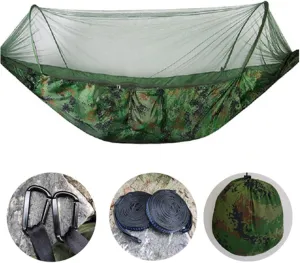 Camp 260x140cm Outdoor Double Camping Hammock with Mosquito Net and Rain Fly Tarp Lightweight Parachute Hammocks Travel Hiking Strong (01)