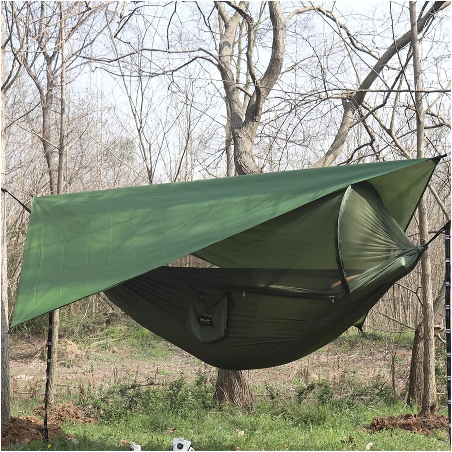 Camp 260x140cm Outdoor Double Camping Hammock with Mosquito Net and Rain Fly Tarp Lightweight Parachute Hammocks Travel Hiking Strong (01)