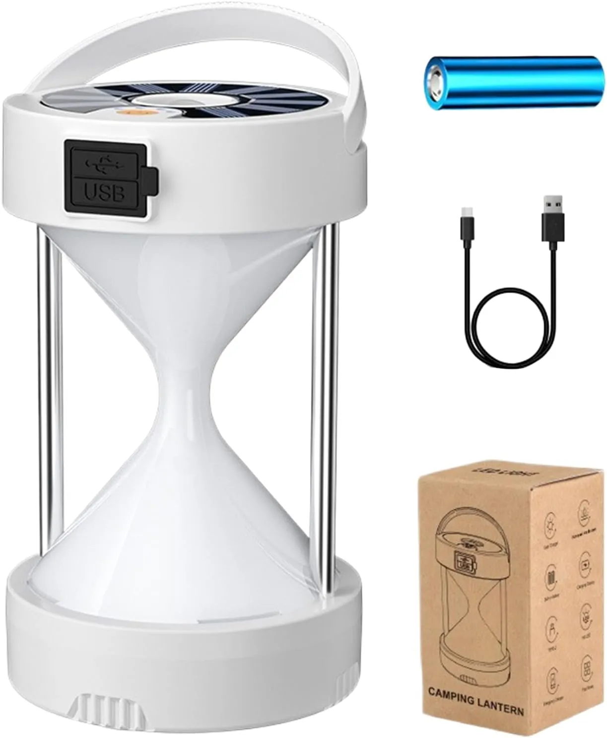Camping Lantern, Hourglass Shape Solar-Powered Lamp, High Brightness with 4 Lighting Modes for Camping Trips, Hiking, Fishing, Backpacking, Outdoor Gear, 3.35x3.35x5.51 inches