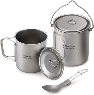 Camping Pot Set, 3 Pieces Pot Compact Camping Pans with Lid Handle Portable Camping Water Mug, for Outdoor Camping Hiking Backpacking (750ML Pot & 420ML Cup & Spork)