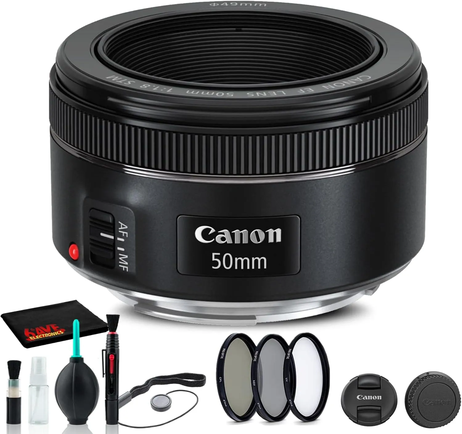 Canon EF 50mm f/1.8 STM Lens (0570C002)   Filter Kit   Cap Keeper   Cleaning Kit   More (Renewed)