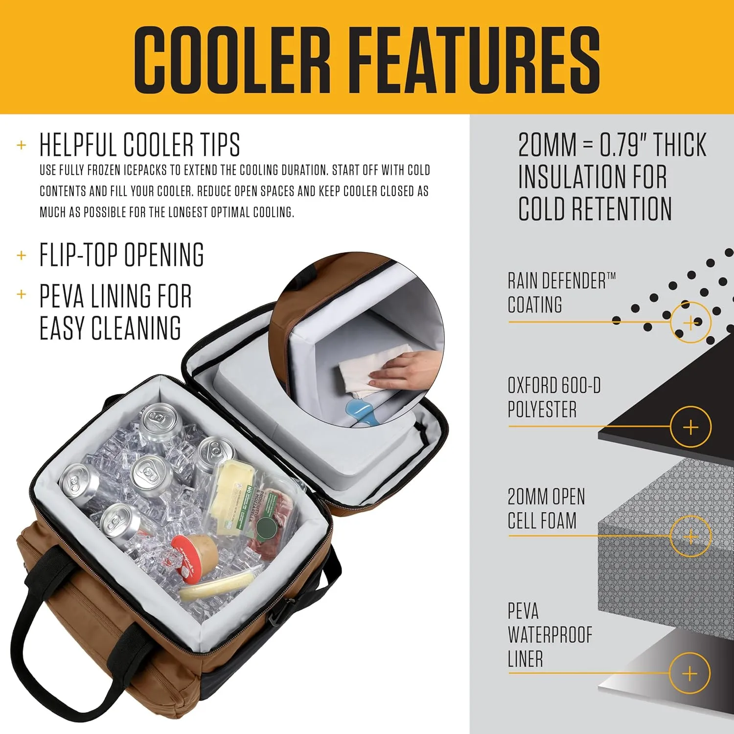 Carhartt Thick Foam Fully Insulated Cold Front Coolers, Premium Ice Retention, Durable Water Resistant Material W/Front Zippered Pocket