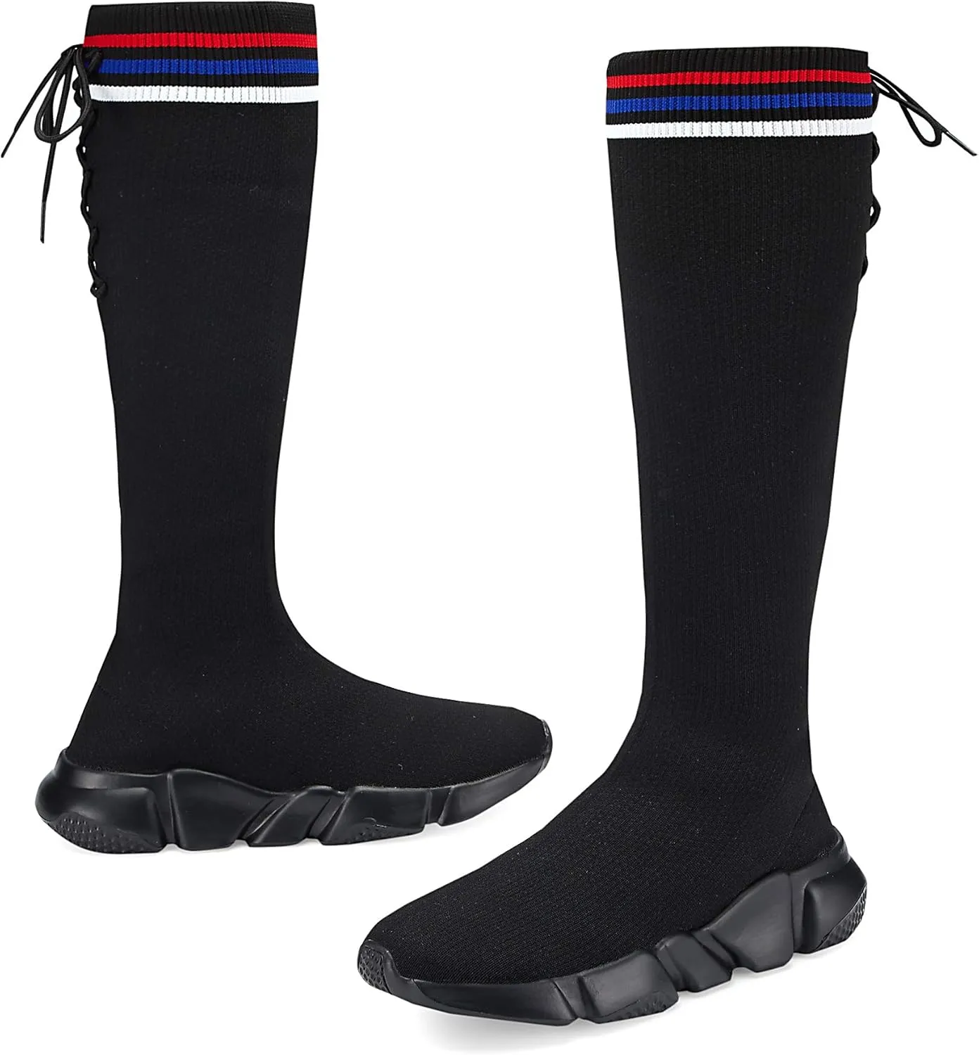 Casbeam Girls Thigh High Lace up Fashion Sock Shoes Over The Knee Casual Low Heel Boots