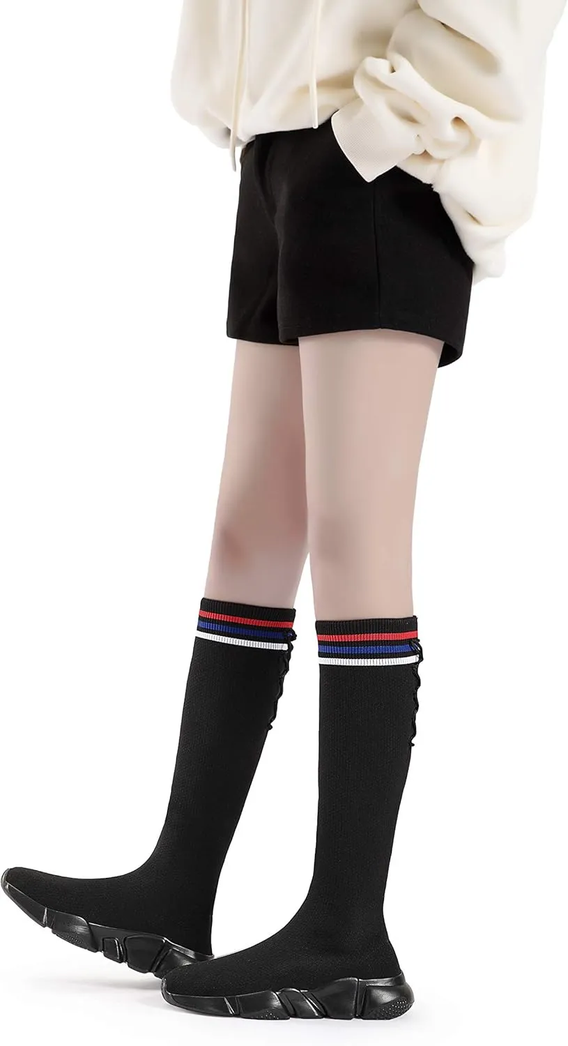 Casbeam Girls Thigh High Lace up Fashion Sock Shoes Over The Knee Casual Low Heel Boots