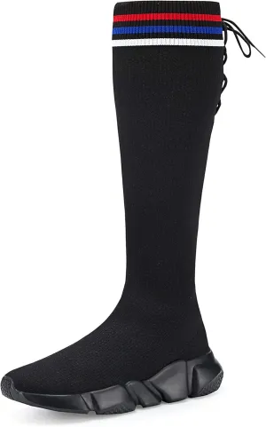 Casbeam Girls Thigh High Lace up Fashion Sock Shoes Over The Knee Casual Low Heel Boots