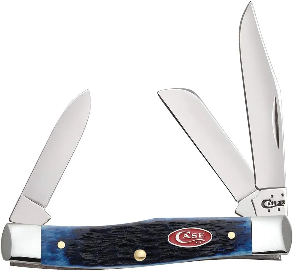 Case WR XX Pocket Knife Navy Blue Jigged Bone Medium Stockman Item #7049 - (63032 SS) - Length Closed: 3 5/8 Inches