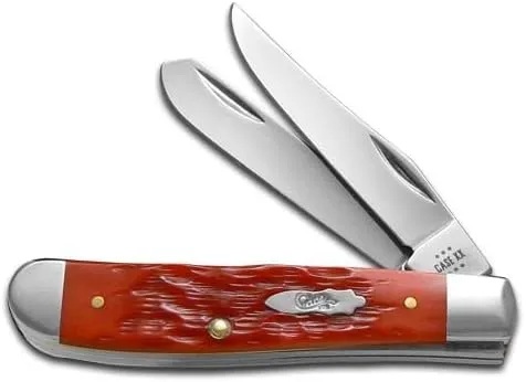 Case XX Pocket Knife DARK RED BONE PEACH SEED JIG MINI TRAPPER Item #31929-6207CS - Length Closed: 3 1/2Inches