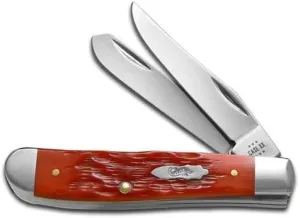 Case XX Pocket Knife DARK RED BONE PEACH SEED JIG MINI TRAPPER Item #31929-6207CS - Length Closed: 3 1/2Inches