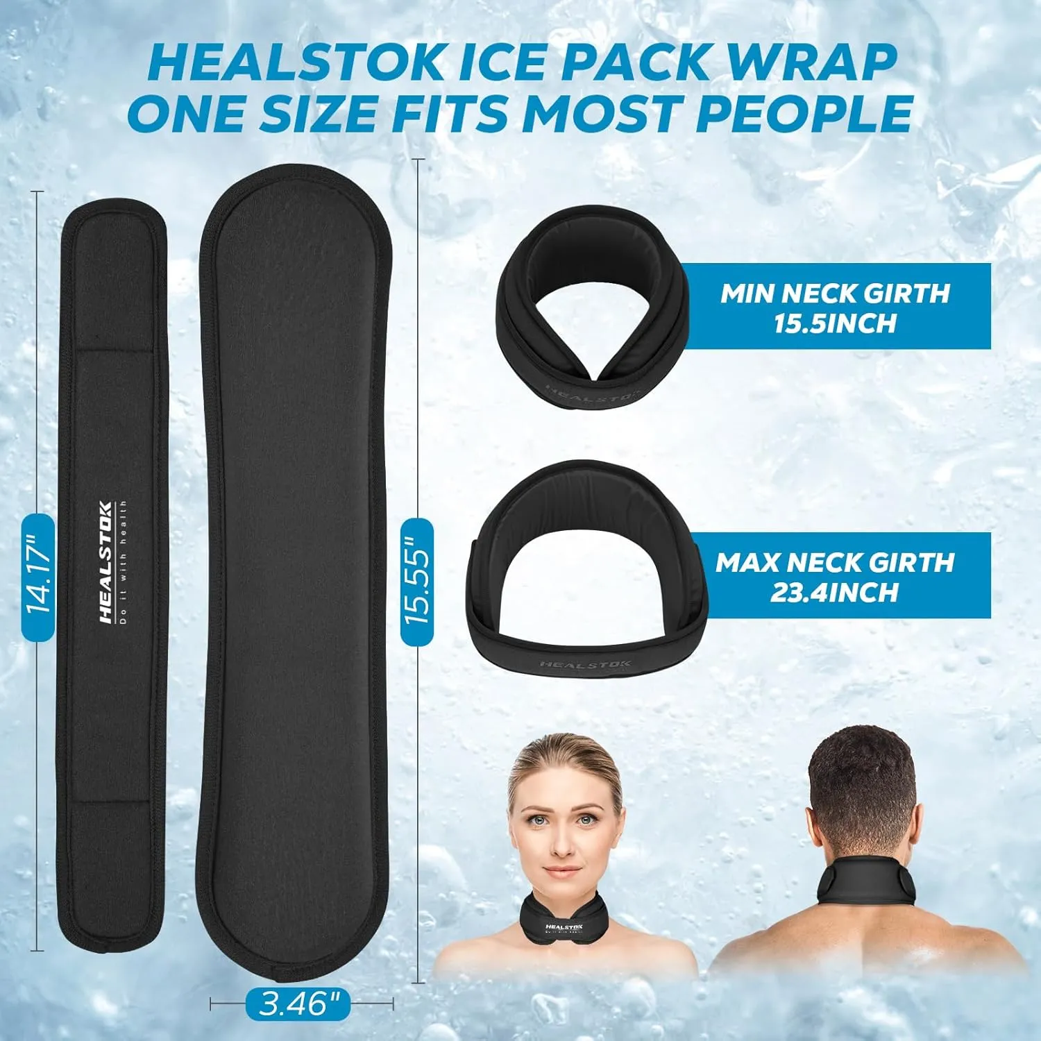 Cervical Ice Pack Wrap - Cold & Hot Therapy Ice Packs for Neck Injuries & Migraines - Reusable, Adjustable, Flexible Gel Head Wrap (Black)