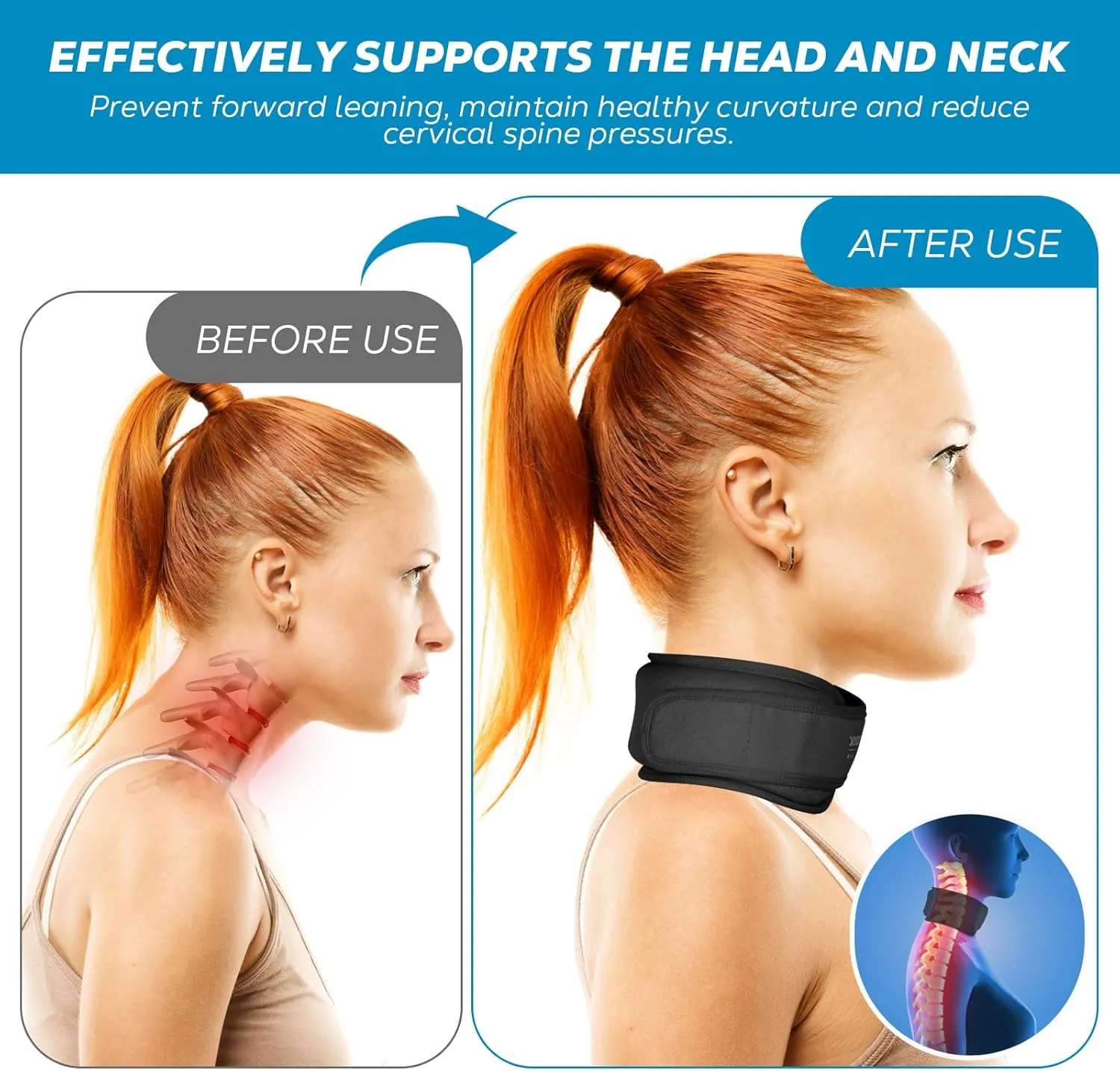 Cervical Ice Pack Wrap - Cold & Hot Therapy Ice Packs for Neck Injuries & Migraines - Reusable, Adjustable, Flexible Gel Head Wrap (Black)