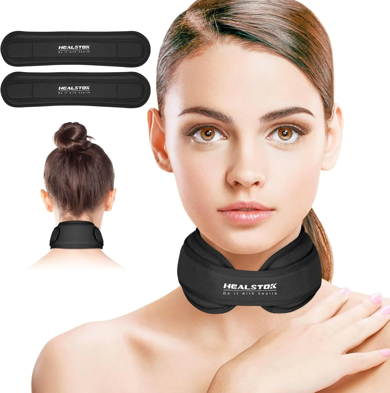 Cervical Ice Pack Wrap - Cold & Hot Therapy Ice Packs for Neck Injuries & Migraines - Reusable, Adjustable, Flexible Gel Head Wrap (Black)