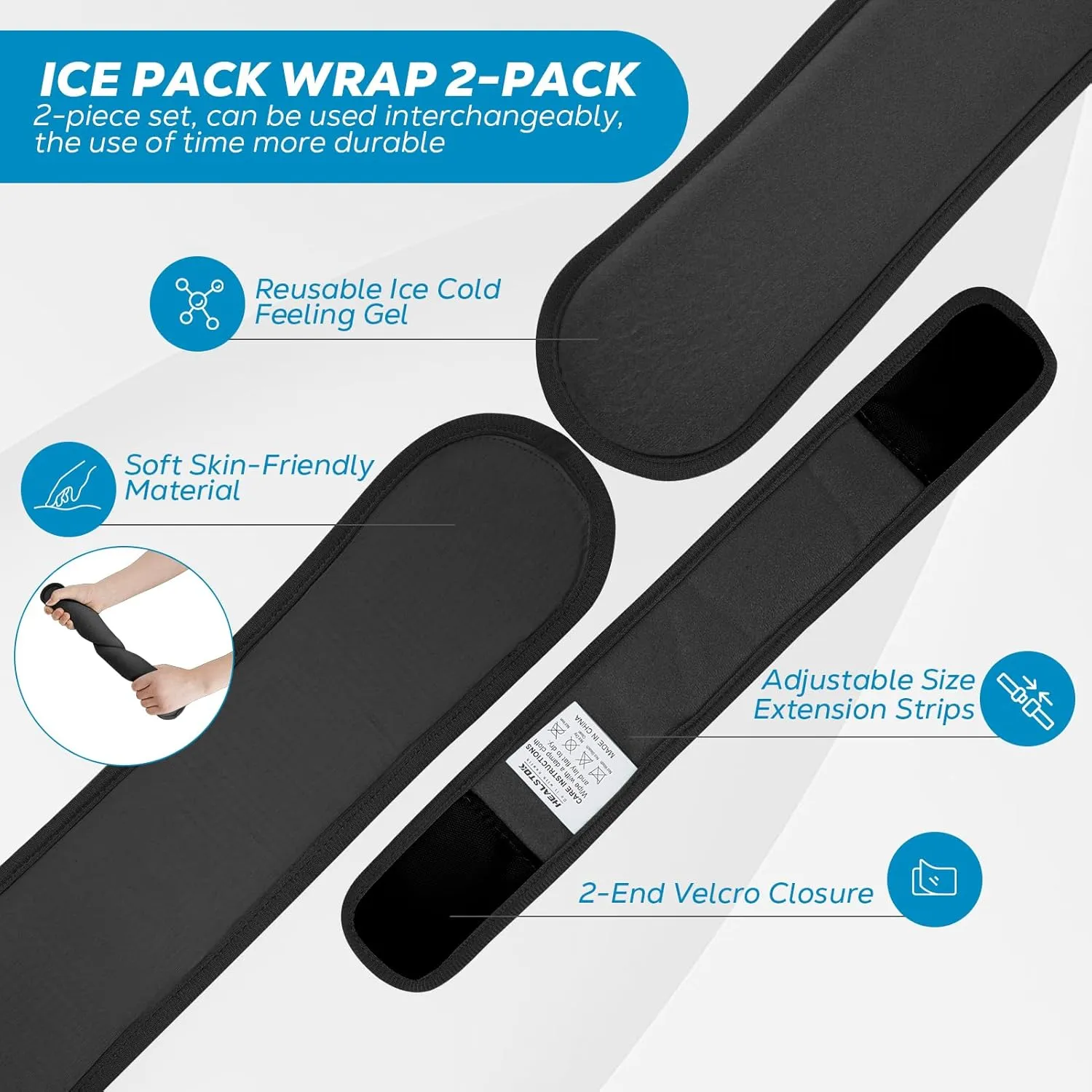 Cervical Ice Pack Wrap - Cold & Hot Therapy Ice Packs for Neck Injuries & Migraines - Reusable, Adjustable, Flexible Gel Head Wrap (Black)