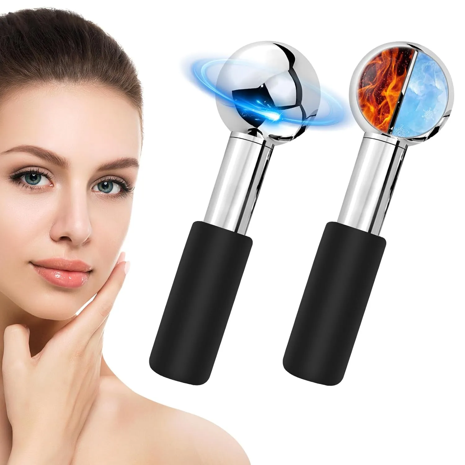 CGBE 360 Rotating Ice Globes For Face, Food-Grade Stainless Steel Facial Globes For Cryo Therapy, Smaller Ice Globes For Facials Reduce Wrinkles & Swelling - Black
