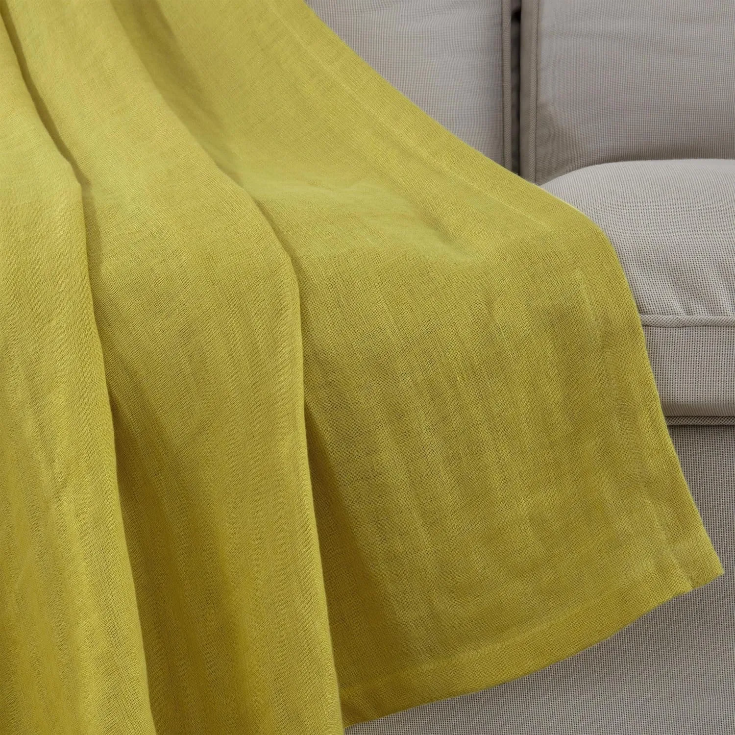 Chezmoi Collection Brussels Belgian Flax Linen Throw Blanket, 50" x 70" - Pre-Washed Super Soft Lightweight Breathable Summer Blanket Lemon Ice Color for Living Room Couch & Bed