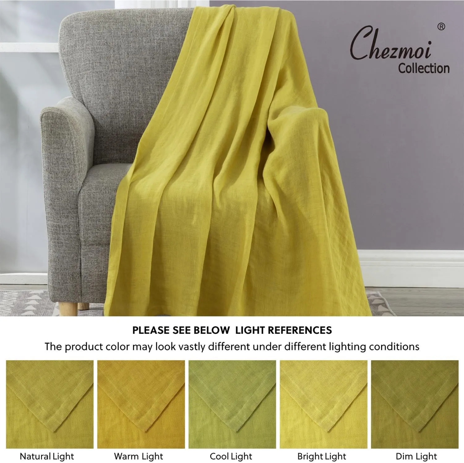 Chezmoi Collection Brussels Belgian Flax Linen Throw Blanket, 50" x 70" - Pre-Washed Super Soft Lightweight Breathable Summer Blanket Lemon Ice Color for Living Room Couch & Bed