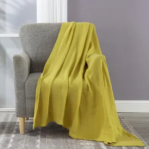 Chezmoi Collection Brussels Belgian Flax Linen Throw Blanket, 50" x 70" - Pre-Washed Super Soft Lightweight Breathable Summer Blanket Lemon Ice Color for Living Room Couch & Bed
