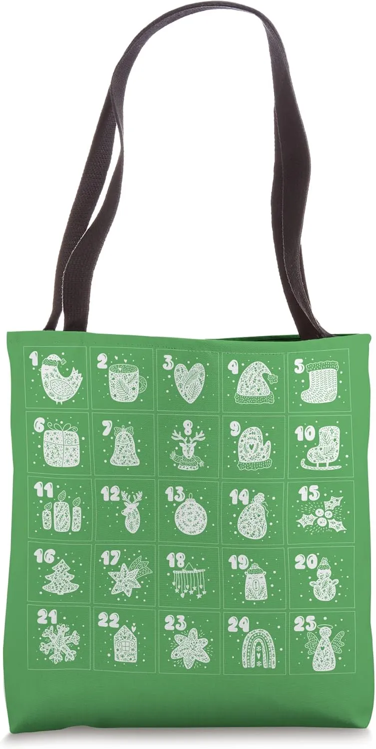 Christmas Scandinavian Advent Calendar Art Green Holiday Tote Bag