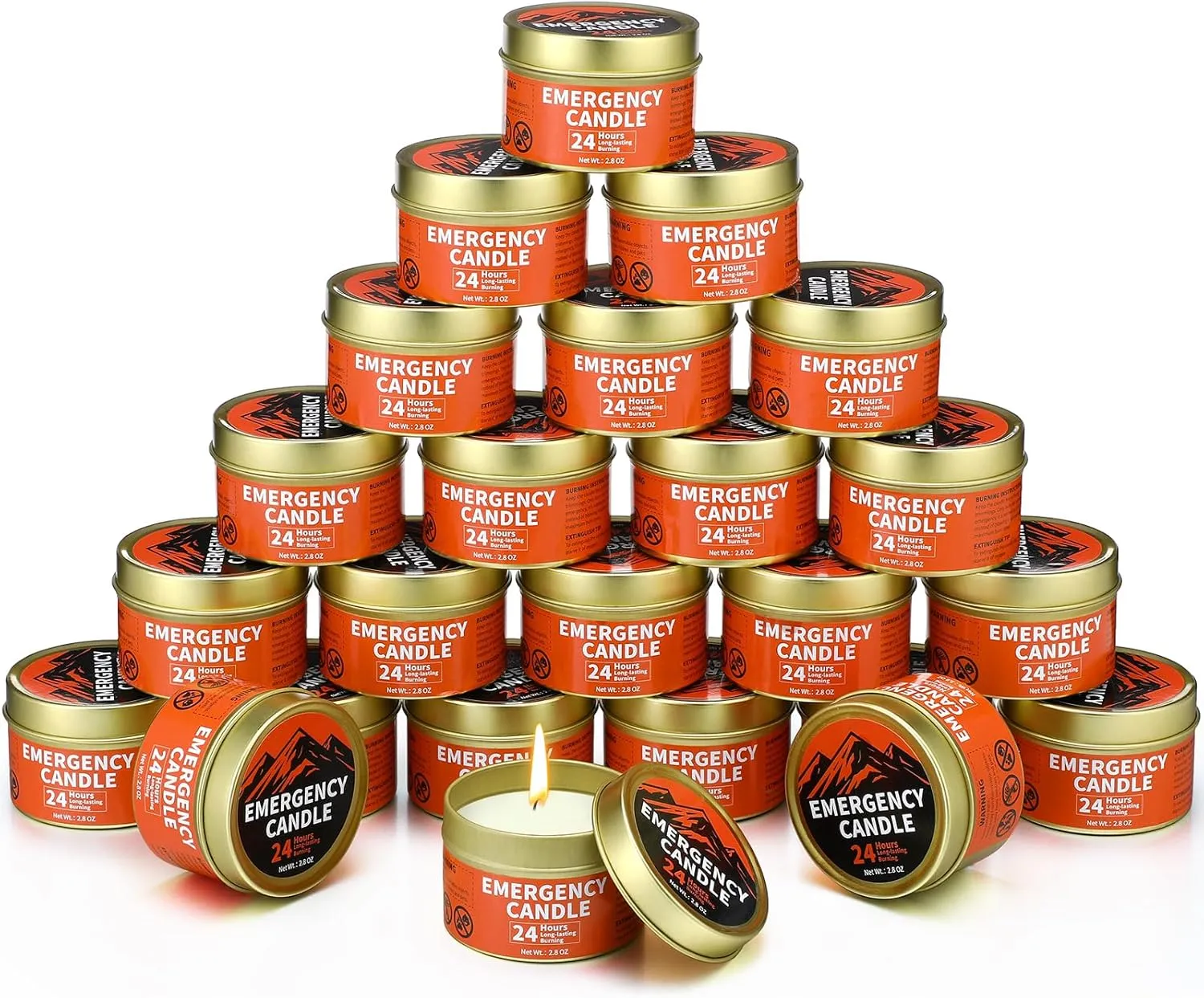Chuarry 24 Pcs Emergency Candle Bulk 24 Hours Long Burning Survival Soy Wax Candles for Power Outages Survival Camping Hunting Outdoor Activities