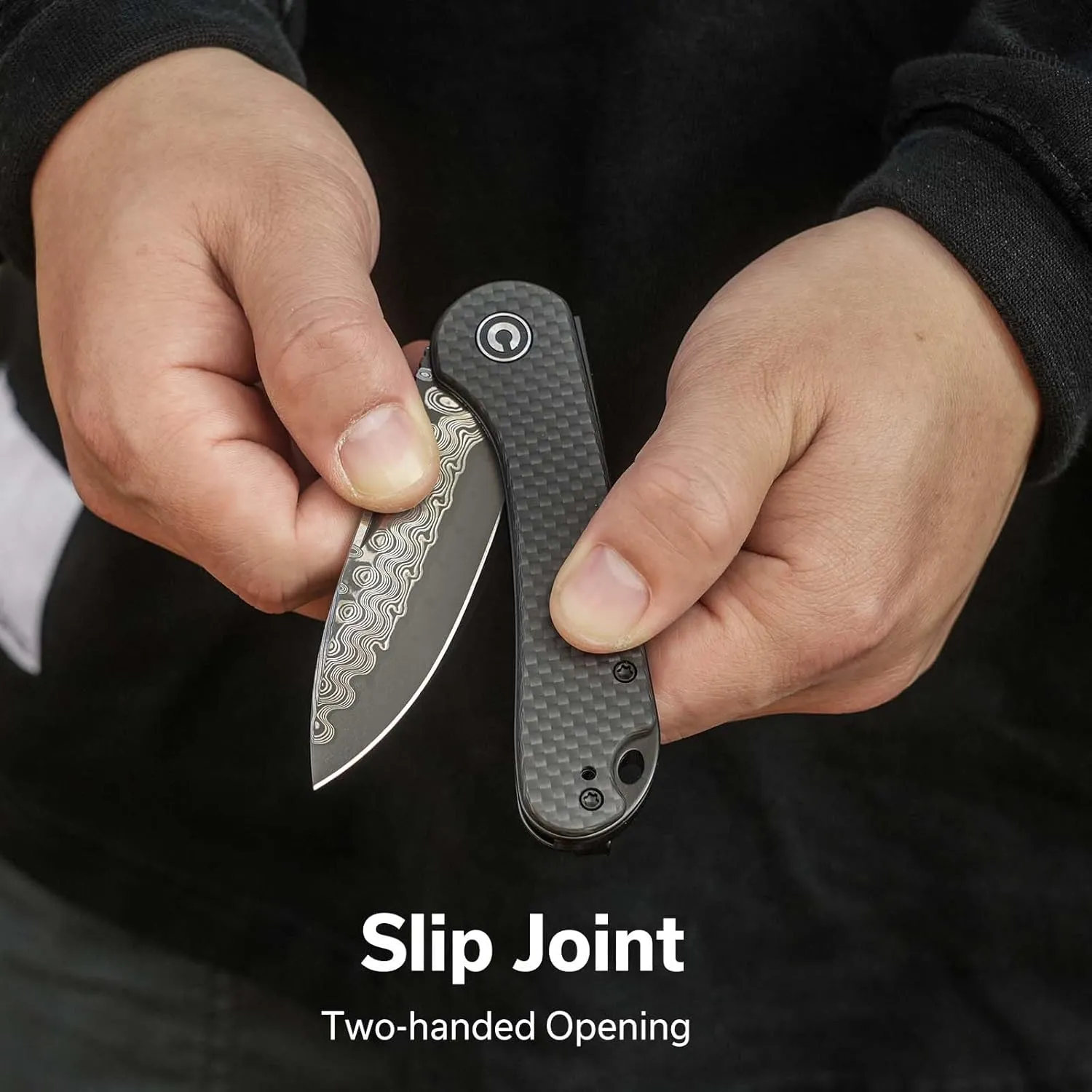 CIVIVI Elementum Slip Joint Pocket Knife for EDC, Folding Knife with 2.96" Damascus Blade Twill Carbon Fiber Handle C18062AJ-DS1