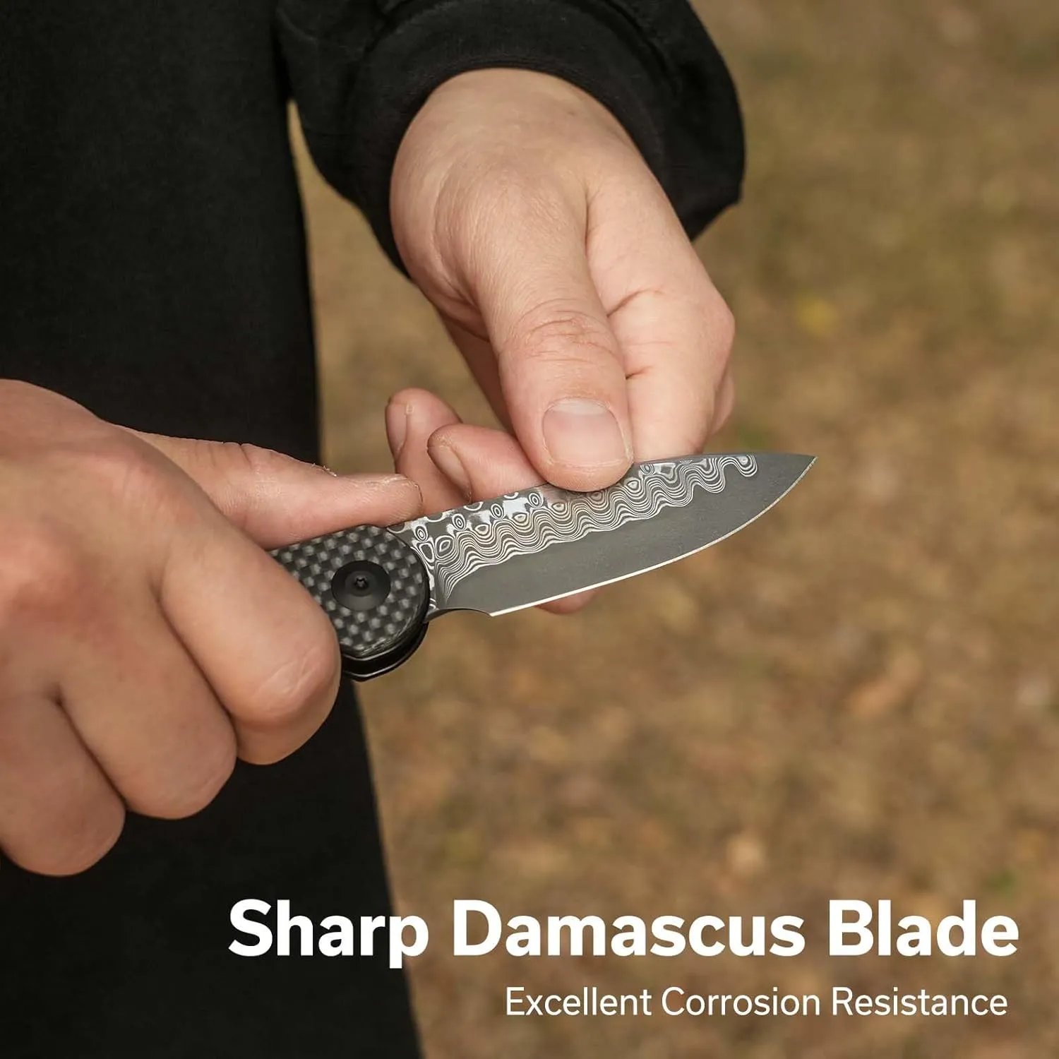 CIVIVI Elementum Slip Joint Pocket Knife for EDC, Folding Knife with 2.96" Damascus Blade Twill Carbon Fiber Handle C18062AJ-DS1