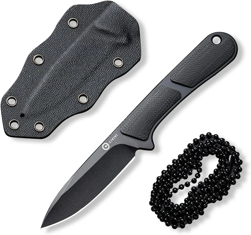 CIVIVI Mini Elementum Fixed Blade Knife with a Kydex Sheath and a Chain for EDC Neck Carry, Small Skeletonized Full Tang Knife with 2.24" Nitro-V Blade G10 Handle C23010-1