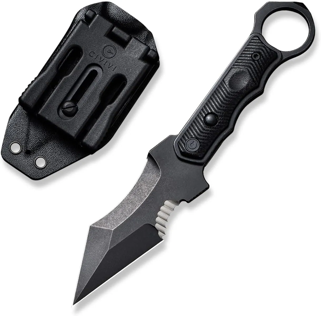 CIVIVI Orthrus Fixed Blade Knife Kitchen, Tony Sentmanat Straight Karambit Pocket Knife Nitro-V Blade G10 Stainless Steel Handle with Glass Breaker and Kydex Sheath C20037B-1