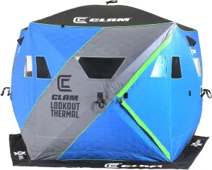 CLAM X500 Insulated 90 Gram Full Thermal Trap 63.5 Square Foot 5 Sided Lookout Outdoor Fishing Hunting Hub Tent Shelter with Flex-Tested Poles