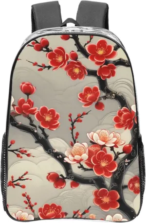 Clear Backpack Compatible with Japanese Cherry Flower - Large Clear Backpack Heavy Duty Transparent Backpack, See Through Backpack Clear Bookbag for Student, Work, Travel