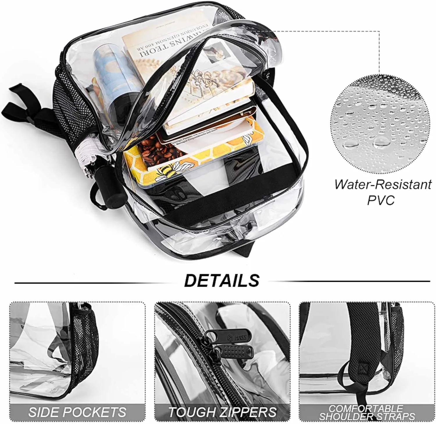 Clear Backpack Heavy Duty Summer Cute Shrimp 16 Inch for Stadium Events Concert Travel Work Sport Hiking Crayfish Waterproof Sturdy Transparent Bag for Men Women