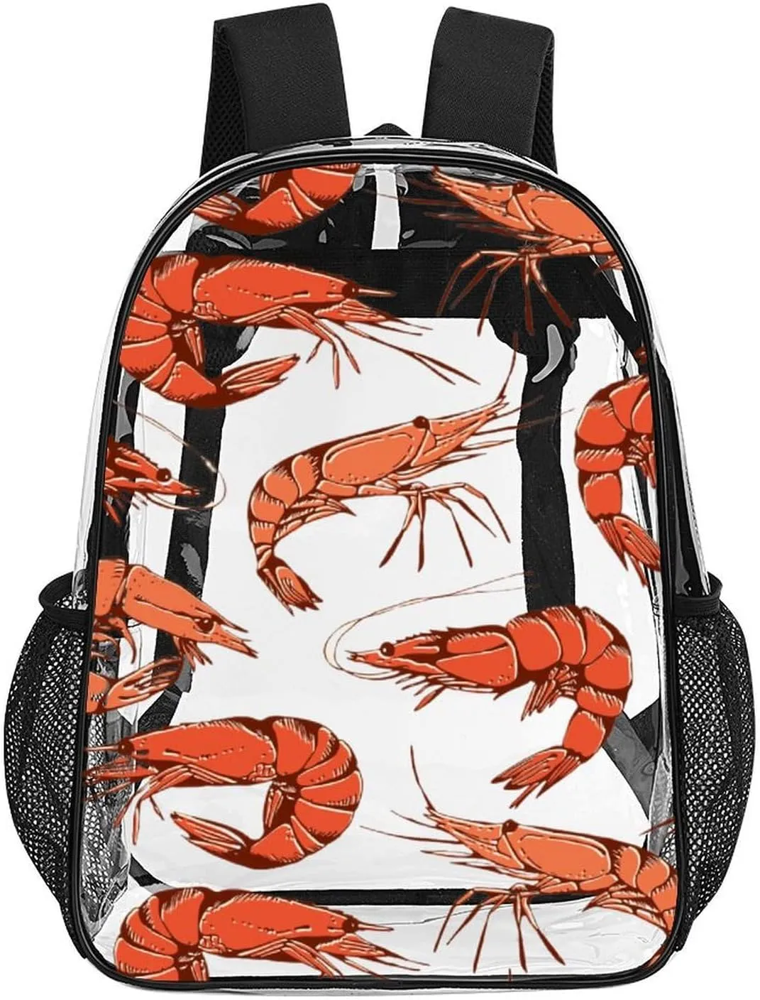 Clear Backpack Heavy Duty Summer Cute Shrimp 16 Inch for Stadium Events Concert Travel Work Sport Hiking Crayfish Waterproof Sturdy Transparent Bag for Men Women