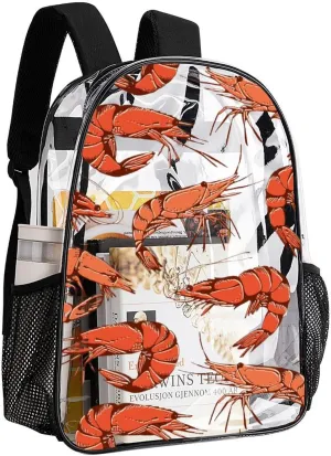 Clear Backpack Heavy Duty Summer Cute Shrimp 16 Inch for Stadium Events Concert Travel Work Sport Hiking Crayfish Waterproof Sturdy Transparent Bag for Men Women