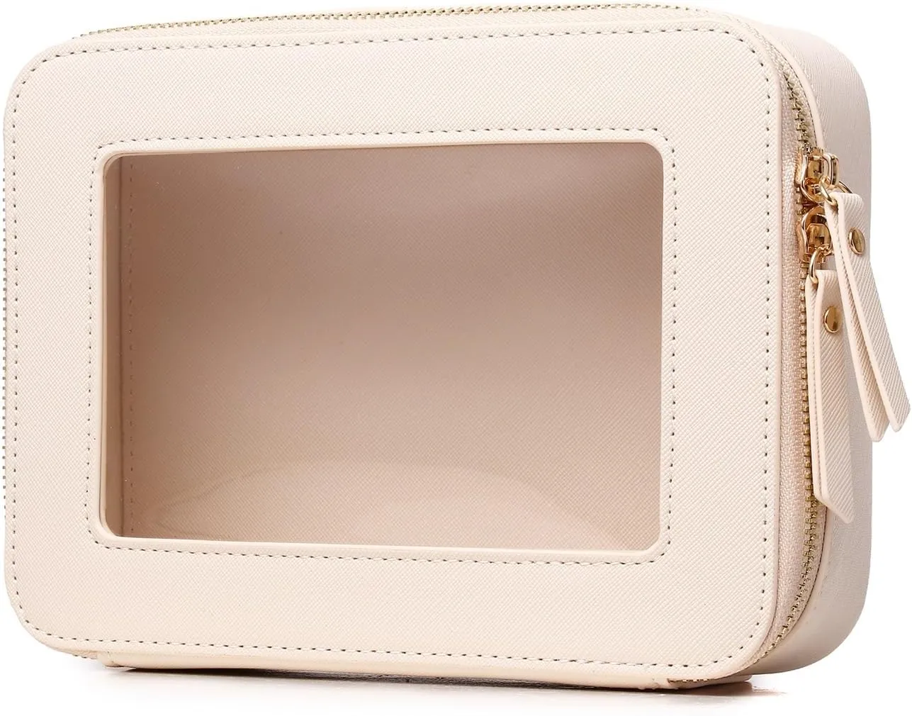 Clear Makeup Bag Women's Waterproof Travel Cosmetic Case and Toiletry Bag Portable Makeup Organizer Bag Car Essential with Zipper (Beige, M-1)