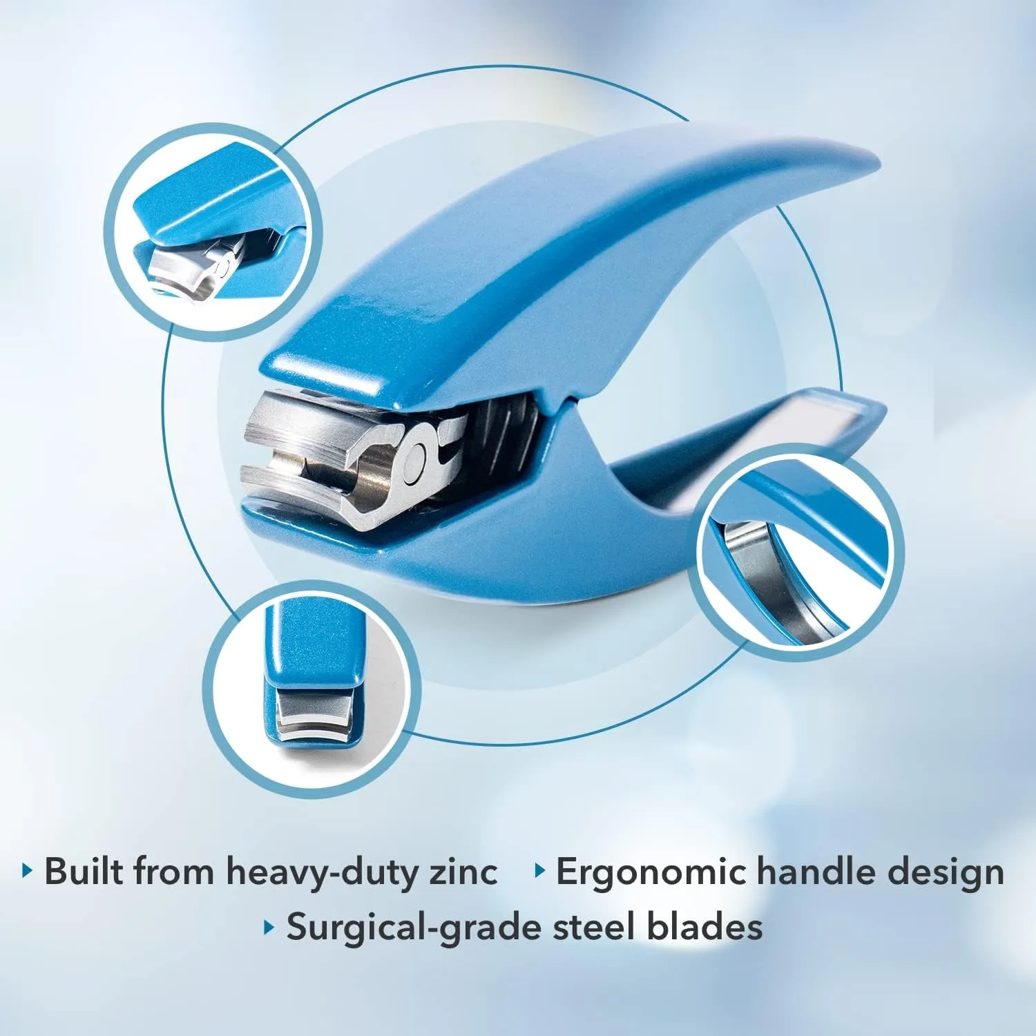 ClipperPro® Omega Fingernail Clipper - Ergonomic Large Nail Clippers for Women & Men | Heavy-Duty Nail Cutters | Fingernail Clippers with 180º Swivel Head (Ice Blue Edition)