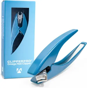 ClipperPro® Omega Fingernail Clipper - Ergonomic Large Nail Clippers for Women & Men | Heavy-Duty Nail Cutters | Fingernail Clippers with 180º Swivel Head (Ice Blue Edition)