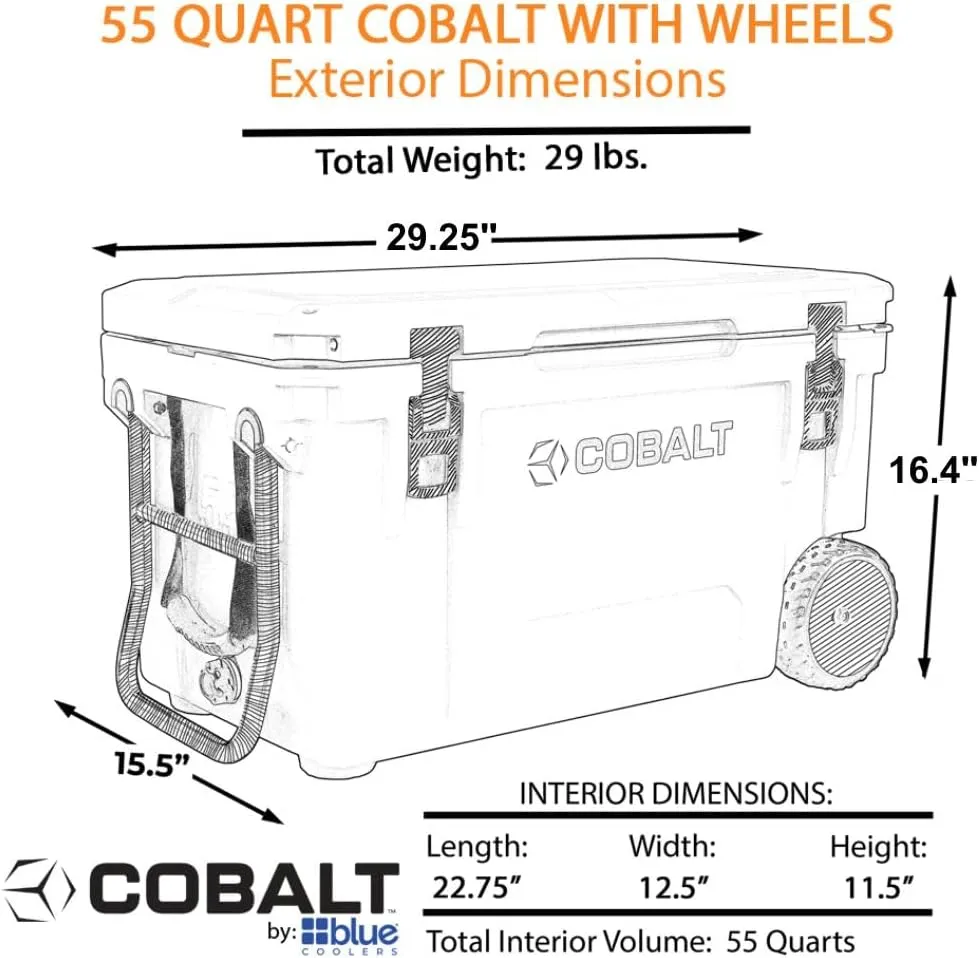 Cobalt 55 Quart Roto Molded Super Ice Cooler | Large Ice Chest Holds Ice Up to 3 Days |