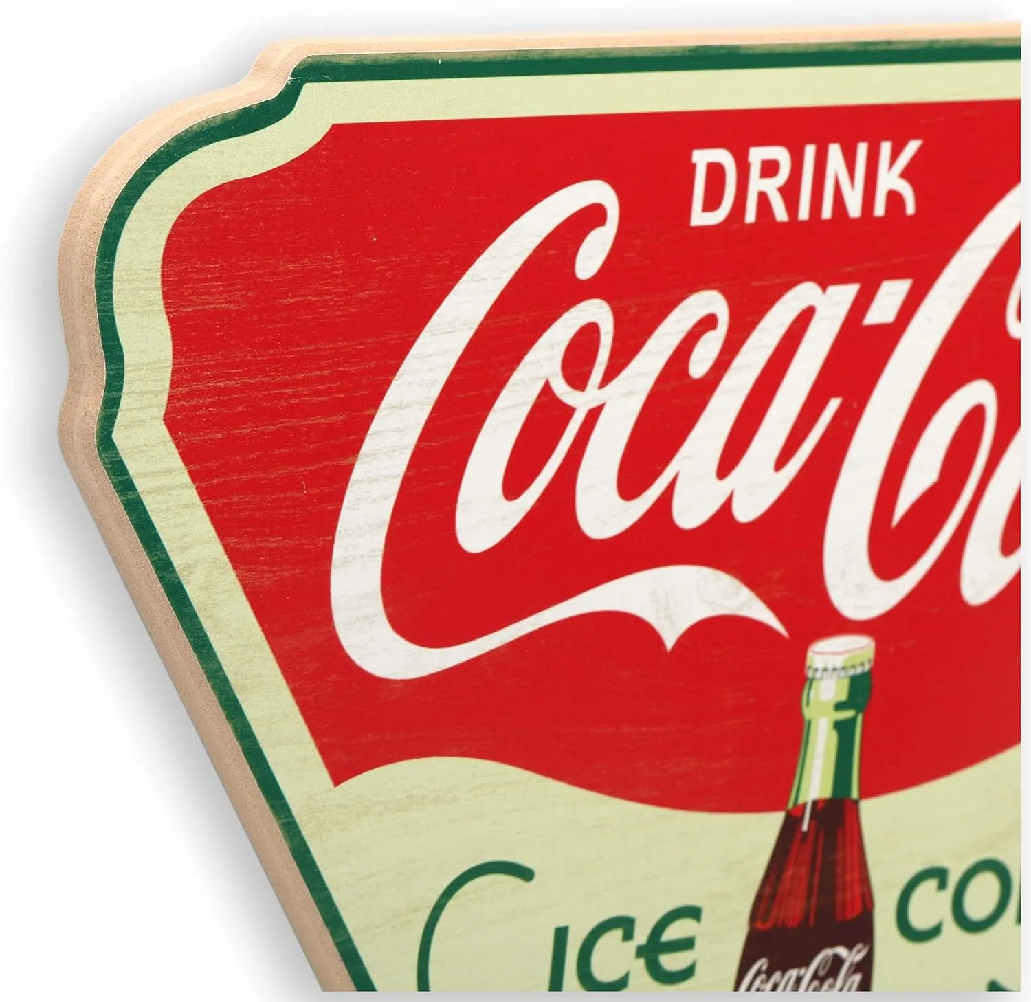 Coca-Cola Ice Cold Wood Wall Decor - Retro Coca-Cola Sign for Kitchen, Man Cave or Garage