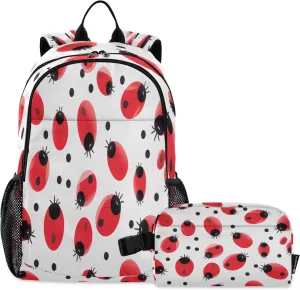 Coccinella Septempunctata Backpack for Kids Lightweight Travel Schoolbags with Lunch Box Set, A01E23037