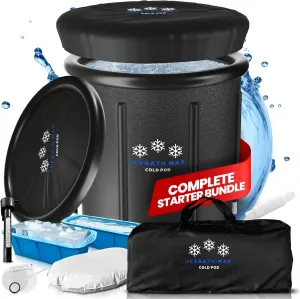 Cold Plunge Tub for Athletes - Complete Starter Bundle: Portable Ice Bath, 2x Reusable Ice Blocks, Thermometer, Ice Tub for Outdoor Cold Water Therapy - Indoor & Outdoor Inflatable Ice Bath