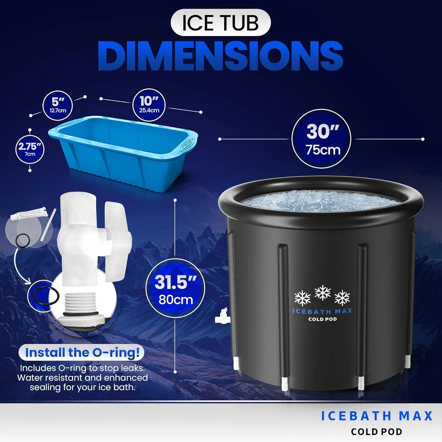 Cold Plunge Tub for Athletes - Complete Starter Bundle: Portable Ice Bath, 2x Reusable Ice Blocks, Thermometer, Ice Tub for Outdoor Cold Water Therapy - Indoor & Outdoor Inflatable Ice Bath