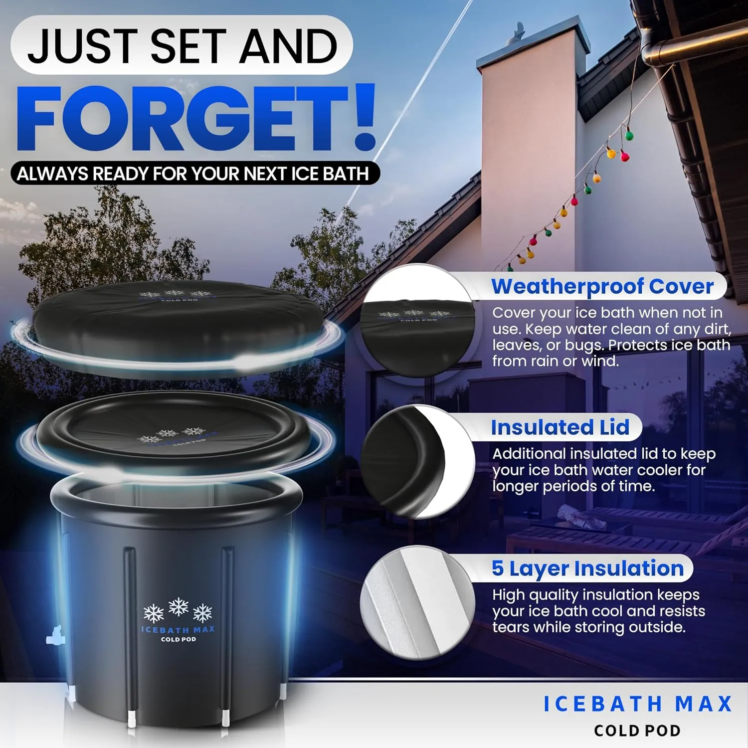 Cold Plunge Tub for Athletes - Complete Starter Bundle: Portable Ice Bath, 2x Reusable Ice Blocks, Thermometer, Ice Tub for Outdoor Cold Water Therapy - Indoor & Outdoor Inflatable Ice Bath