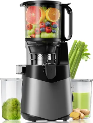 Cold Press Juicer, 5.8" Extra Large Feed Chute Fit Whole Fruits & Vegetables, 350W Slow Masticating Juicer Machines, Easy to Clean,High Juice Yield（Grey）