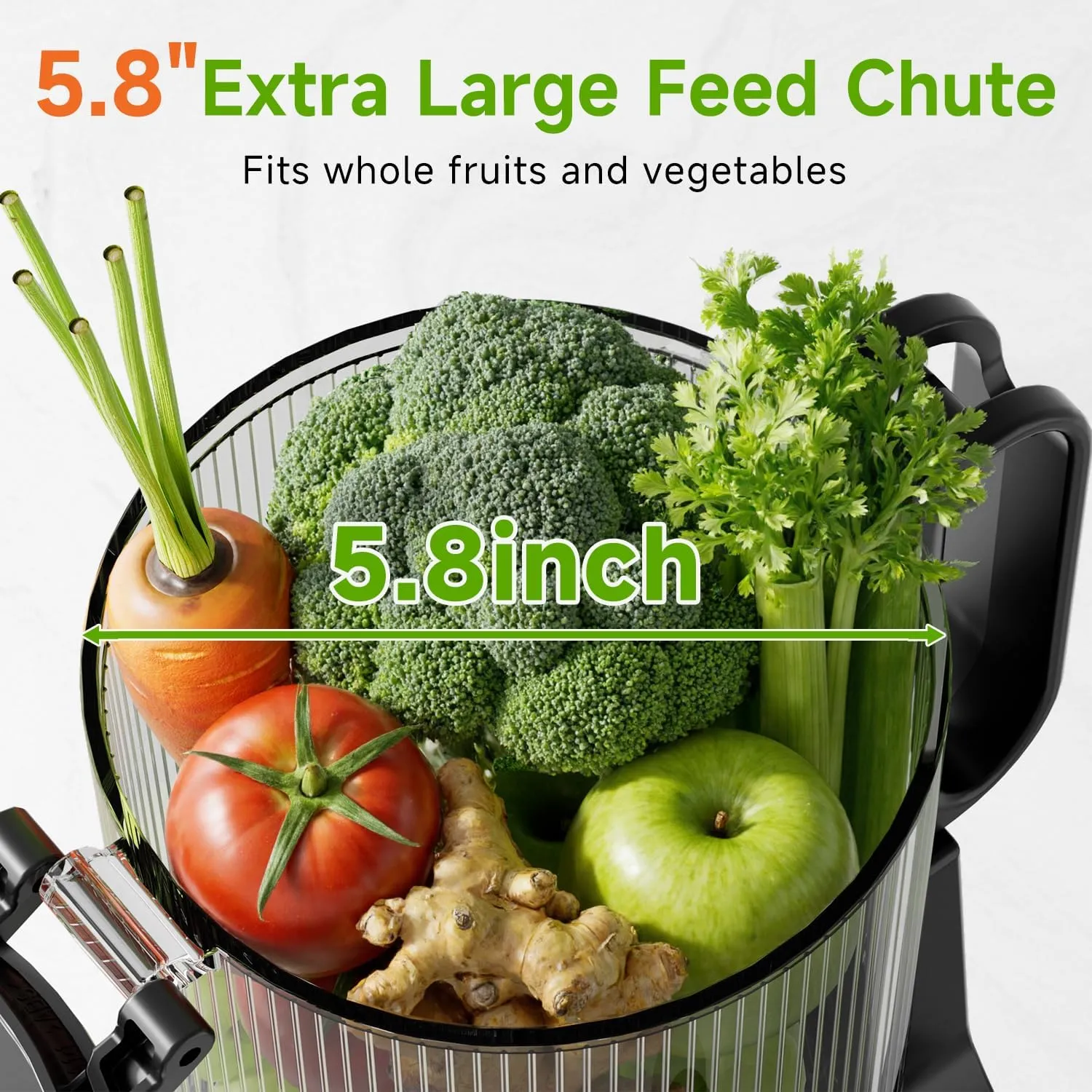 Cold Press Juicer, 5.8" Extra Large Feed Chute Fit Whole Fruits & Vegetables, 350W Slow Masticating Juicer Machines, Easy to Clean,High Juice Yield（Grey）